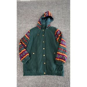 Great Multi Vintage 90s Southwestern Aztec Hooded Parka Jacket Womens Green -XL